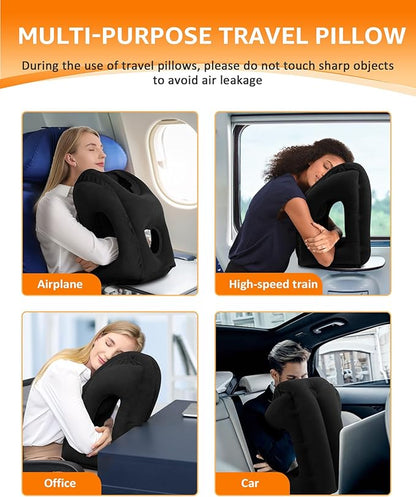 Sunany Travel Pillow, Inflatable Neck Pillow Used for Airplanes/Cars/Buses/Trains/Office Napping with Eye Mask/Earplugs (Balck)
