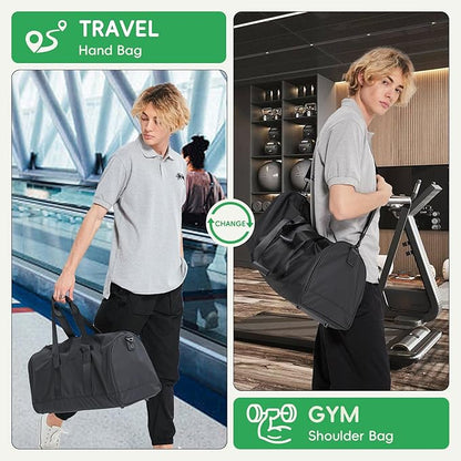 Gym Bag for Men with Shoe Compartment, 33L Duffle Bag for Traveling Overnight Weekend for Adults, Carry on Flight Approved, Black