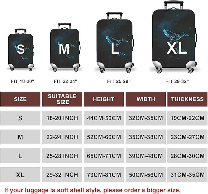 WUJIAONIAO Travel Luggage Cover Baggage Suitcase Cover Protector Skins 18-32 Inch (dolphin, M (for 22-24 inch luggage))