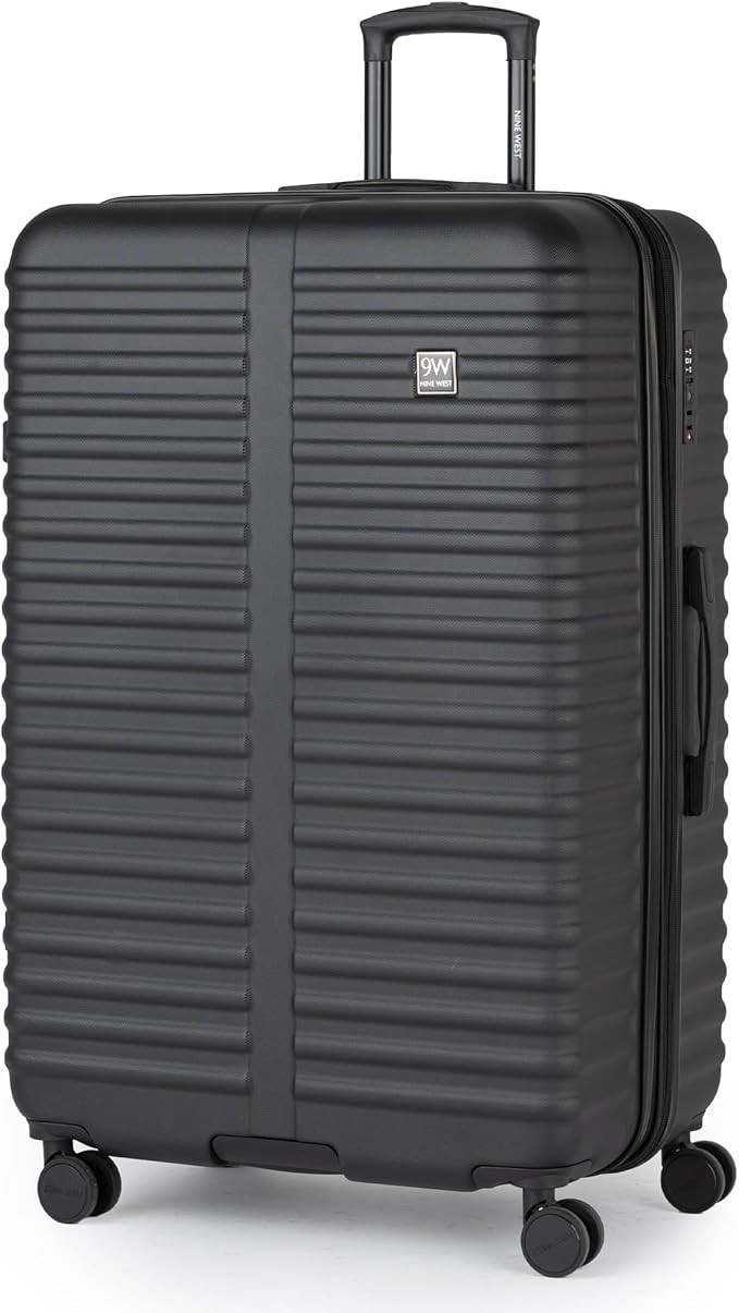 Nine West Suvi 32 Inch Expandable Luggage for Extended Trips & Cruises, Large Hardshell Suitcase with 360° Spinner Wheels, Lightweight Rolling Travel Case Midnight Black