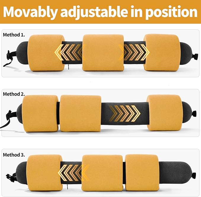 3-Ring Memory Foam Travel Neck Pillow It has obtained a Patent. The Three Rings can be movably Adjusted to Provide Flexible Support for The Neck, Head, and Other Areas.Yellow