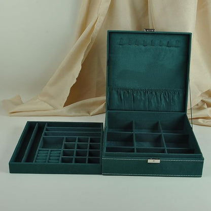 Jewelry Boxes 10 x 10 Inches 2-layer Handle Necklace Holder Organizer Jewellery Women Rings Storage Display Girls Earrings Case Lockable Jewelry Tray GY641 (Green)