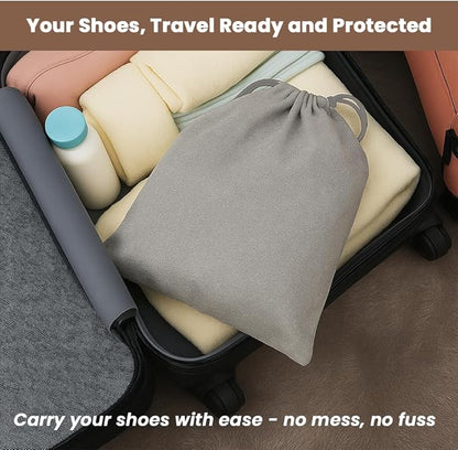 LFH Cotton Rich Shoe Storage Bags with Drawstring, Dustproof Breathable Reusable Organizer, Perfect For Travel, Dorm, Hotel, College, Gym, Easy to Carry, Machine Washable 12"x17" (Pack of 4) - Grey