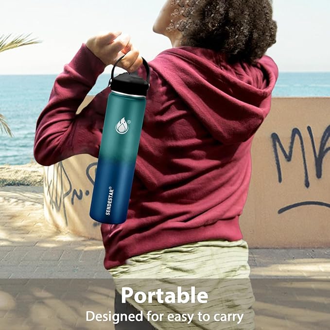 Insulated Water Bottle 32 oz with Straw, Stainless Steel Wide Mouth Water Bottle, Double Wall Vacuum Leak Proof with Straw Lid & Spout Lid for Sports or Office, Keep Cold or Hot Up to 24 Hrs