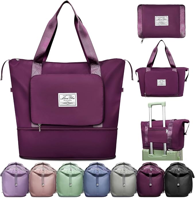 Ranslen Large Capacity Folding Travel Bag,Expansion Travel Duffel Bag with Dry and Wet Separation Portable Travel Duffel Bag