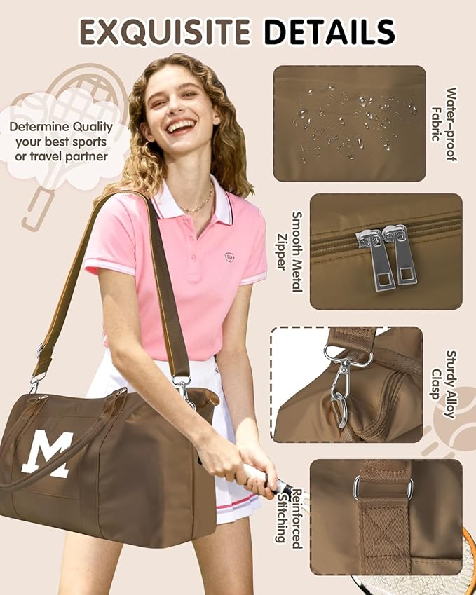 Birthday Graduation Gifts for Daughter,Initial Travel Duffel Bag Sports Gym Bag for Girls Teen Kids Birthday Gifts,Personalized Weekender Bag Carry On Tote Bags Cute Overnight Bag for Women(Brown, M)