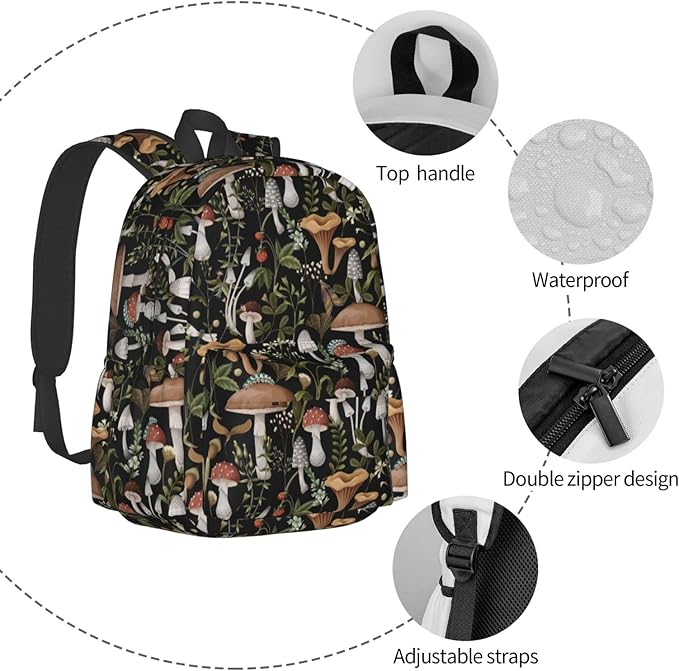 Mushroom Backpack Book Bags Lightweight Casual Laptop Backpacks Travel Daypack For Man Woman