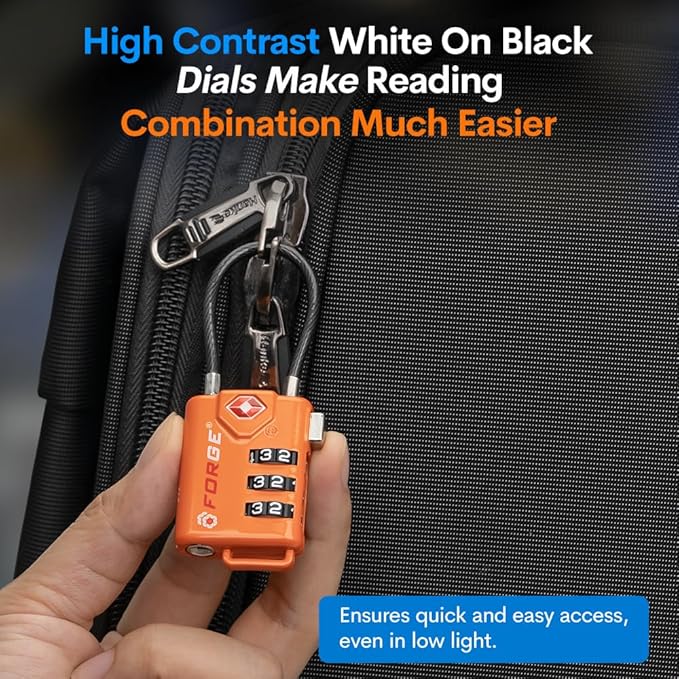 TSA Approved Cable Luggage Locks, Re-settable Combination with Alloy Body, Orange 2 Locks.