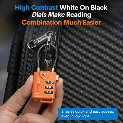 TSA Approved Cable Luggage Locks, Re-settable Combination with Alloy Body, Orange 2 Locks.