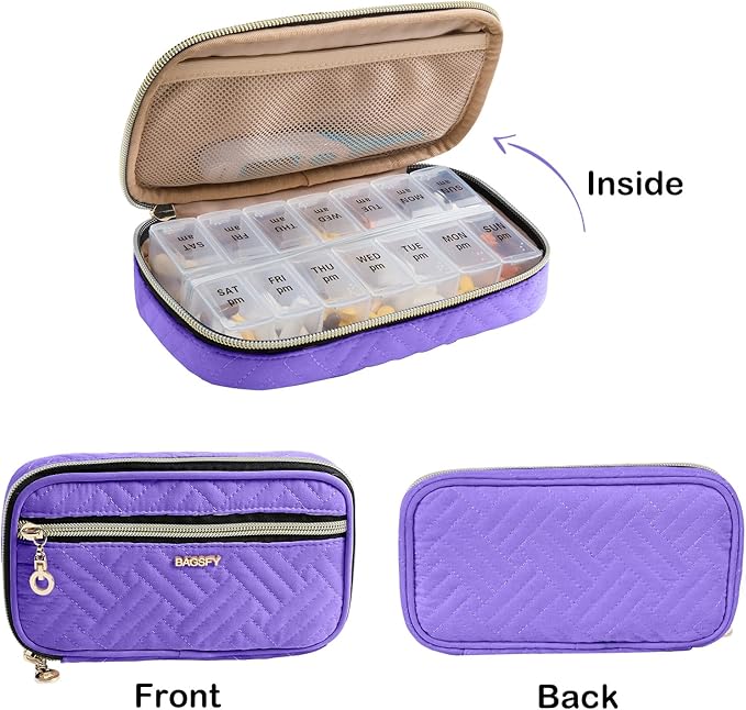 BAGSFY Pill Organizer Case 2 Times a Day- Weekly Medicine Organizer Travel Pill Box with Removable 7 Day Medicine Case Container for Fish Oil, Vitamin, Supplement