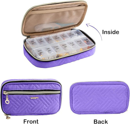 BAGSFY Pill Organizer Case 2 Times a Day- Weekly Medicine Organizer Travel Pill Box with Removable 7 Day Medicine Case Container for Fish Oil, Vitamin, Supplement