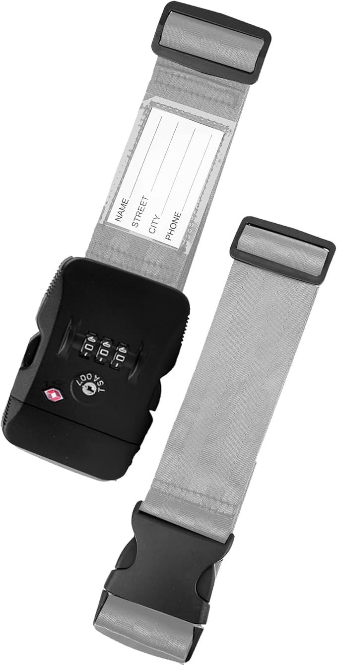 Luggage Straps, Silver TSA Approved Cross Luggage Strap Belt with Combination Lock for Suitcases, 1 Pack Adjustable Heavy Duty Cross Style Suitcase Straps with Name Tags for Travel