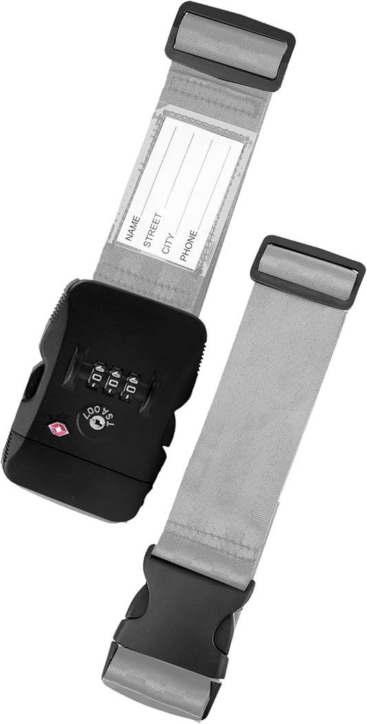 Luggage Straps, Silver TSA Approved Cross Luggage Strap Belt with Combination Lock for Suitcases, 1 Pack Adjustable Heavy Duty Cross Style Suitcase Straps with Name Tags for Travel
