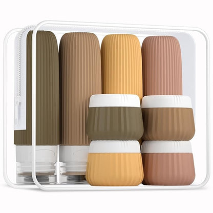 Travel Bottles 8 Pack, TSA Approved 3 oz Travel Toiletries Containers with Clear Bag, Leak Proof Silicone Squeezable Essentials Jars