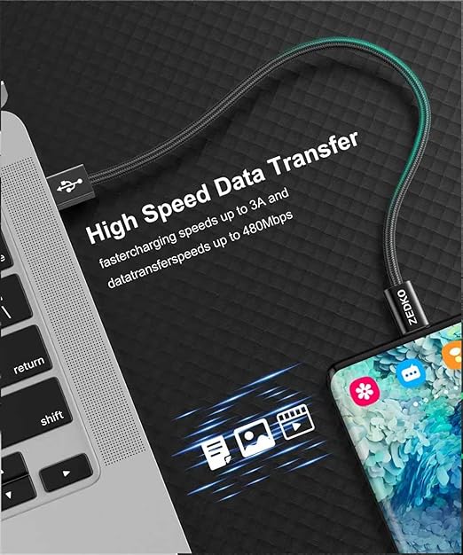 ZEDKO USB to USB C Cable 6 Pack (3/3/6/6/10/10ft) Braided USB A to Type C Fast Charging Cable for iPhone 17 16 15 Pro Max Galaxy S25 S24 A17 A16 Note 9 Pixel 10 USBC Charger Cord for Android Black