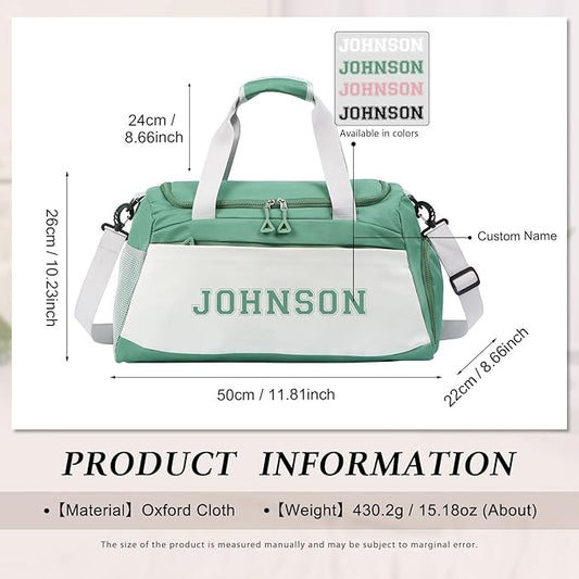 Personalized Duffel Bag Custom Sport Gym Travel Bags Embroidered Name Text Customized Dry Wet Separated Weekend Waterproof Bag for Women Men (A-Green)