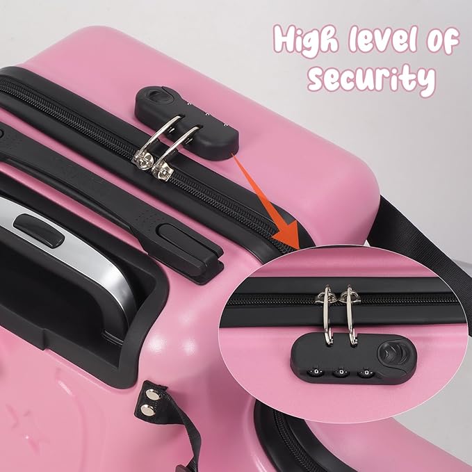 20" Ride on Suitcase for Kids, Kids Luggage with Seat Childrens' Carry Trolley Luggage with Lock & Safety Belt 360° Silent Wheels for Short Trips Pink
