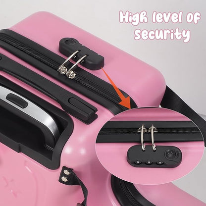 20" Ride on Suitcase for Kids, Kids Luggage with Seat Childrens' Carry Trolley Luggage with Lock & Safety Belt 360° Silent Wheels for Short Trips Pink