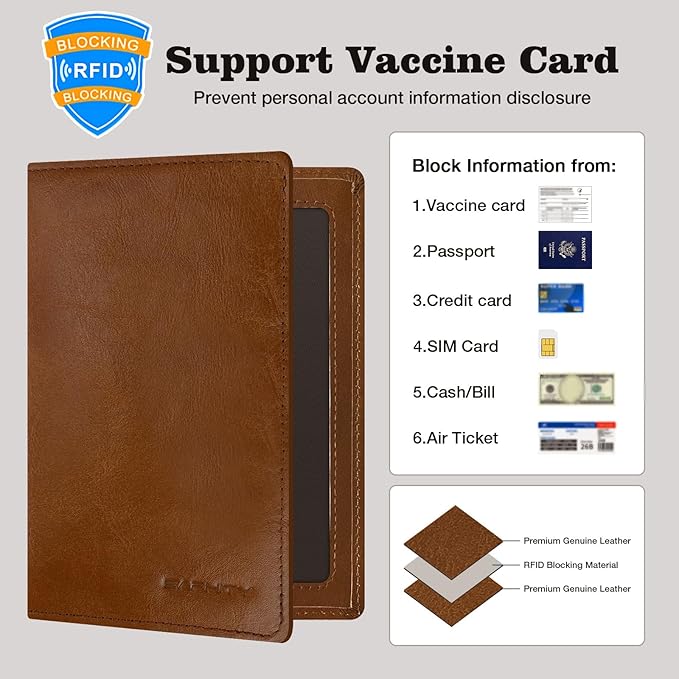 Premium Leather Passport Holder for Travel - RFID Blocking Passport Wallet for Men & Women, Passport Cover with Card Slots, ID Window - Business Travel, Airport Security, Gift for Travelers
