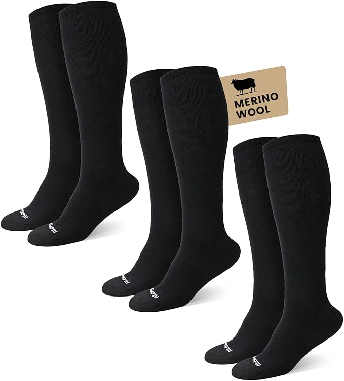 HAPIU Merino Wool Easy On Compression Socks for Women & Men, 15-20 mmHg, Plus Size Knee High Stocking for Nurses, Pregnancy, Travel, Flight, Medias de Compresión Mujer
