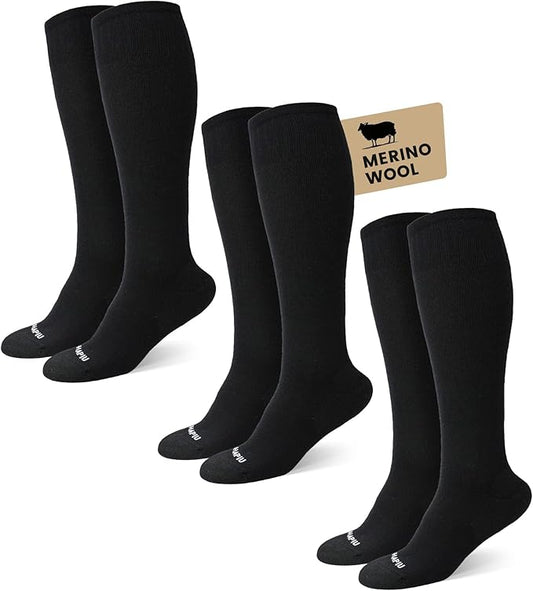 HAPIU Merino Wool Easy On Compression Socks for Women & Men, 15-20 mmHg, Plus Size Knee High Stocking for Nurses, Pregnancy, Travel, Flight, Medias de Compresión Mujer