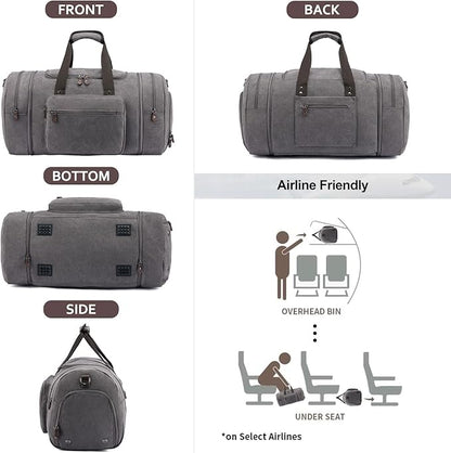 Sucipi Canvas Travel Duffel Bag for Men, Weekend Overnight Bag with Shoe Compartment and Toiletry Bag, Carry-On for Airplanes, Graphite Grey