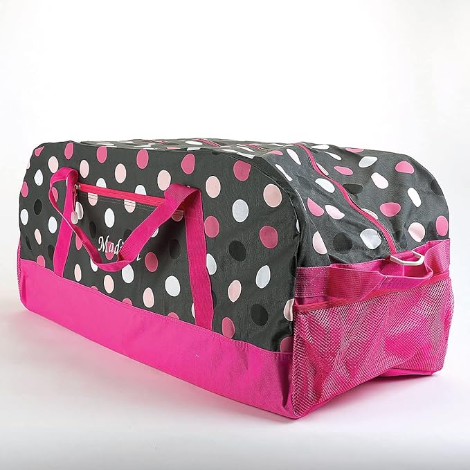 Lillian Vernon Personalized Duffel Bag for Kids, Roomy Pink Multi Dots Weekender With Front & Side Compartment, Customizable Girls Sports & Travel Bags With Custom Name, 13" x 15" x 30" W