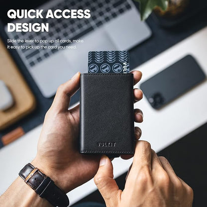 VULKIT Pop up Wallet Minimalist Cash Wallets RFID Blocking Leather Smart Credit Card Holder with Magnetic Closure for Men