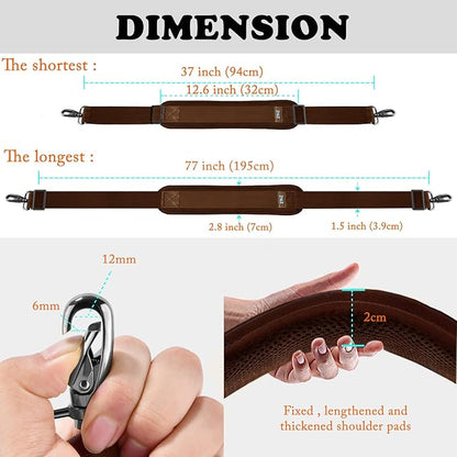 ZINZ 77 Inch Shoulder Strap Univesal Bag Strap with Fixed Pad Ultra Thick Plus Long & Breathable Cushion, Replacement Strap for Bags,Brown