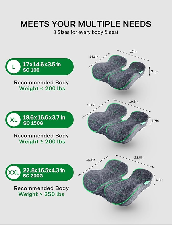 Medisana Seat Cushion, SC 150G Seat Cushions for Office Chairs, Car Seat, Wheelchair - Sciatica & Tailbone & Coccyx Pain Relief Pillow for Driver Sedentary People（Size:19.6 * 16.6 * 3.7 in-Grey）