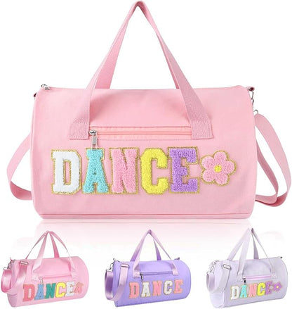 Dance Bag for Girls, KUIRAN 23L Travel Duffel Bag with Colorful Chenille Letter, Lightweight Small Gym Sport Ballet Weekender Bag with Large Main Compartment - Pink/Flower