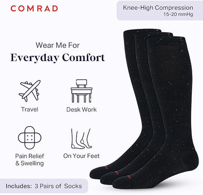 Comrad Recycled Cotton Knee High Socks - 15-20mmHg Graduated Compression Socks - Soft & Breathable Support Socks, Unisex