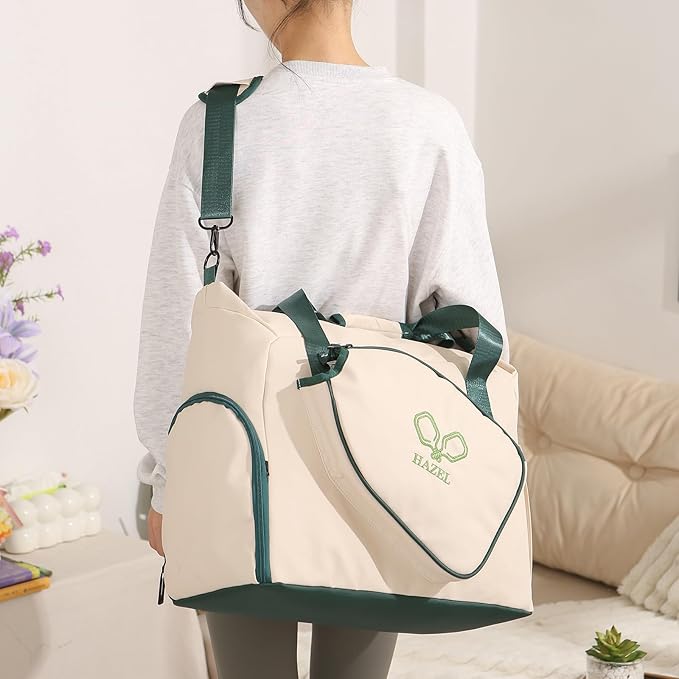 Personalized Duffel Bag Custom Sport Gym Travel Bags Embroidered Name Text Customized Dry Wet Separated Weekend Waterproof Bag for Women Men (D-Beige)