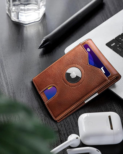 Airtag Wallet for Men,with Money Clip 11 Cards Slim Front Pocket Leather RFID Blocking Wallet with Gift Box