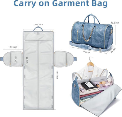 Garment Duffle Bag for Travel, Convertible 20.5×10×12.5 Inch Carry On Garment Bag for Women, Foldable Travel Bags with Shoe Compartment & Toiletry Pocket for Business Trip, Vacation, Blue