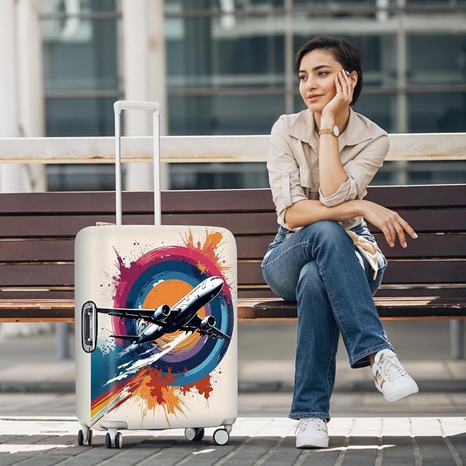 Airplane Luggage Cover – Durable and Stretchable Suitcase Protector for Travel, Easy to Install and Clean, Fits Most Checked and Carry-On Bags,L