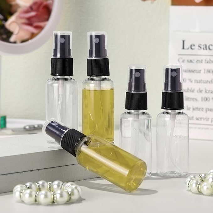200 Pcs Mini Clear Spray Bottles 1 oz Plastic Empty Travel Bottle Fine Mist Small Spray Containers with 5 Pcs Funnels Refillable Liquid Travel Containers for Perfume Skin Toner Essential Oils