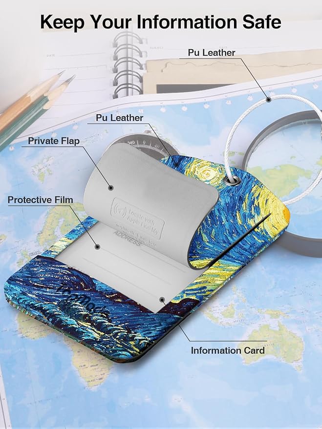 TopMade Smart Luggage Tag with Find My, Premium Leather Luggage Tags for Suitcase, Travel Bags, Backpacks, Anti-Lost Suitcase Tag Tracker for Travel with Privacy Name Card, Rechargeable