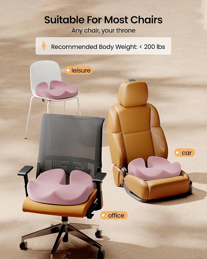 ProtoArc Seat Cushion, Office Chair Cushion for Sciatica, Coccyx Cushion, Ergonomic Memory Foam Seat Cushion for Car, Home, Pressure Relief Pad for Hip, Tailbone, All Day Comfort - Pink