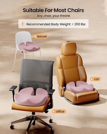 ProtoArc Seat Cushion, Office Chair Cushion for Sciatica, Coccyx Cushion, Ergonomic Memory Foam Seat Cushion for Car, Home, Pressure Relief Pad for Hip, Tailbone, All Day Comfort - Pink