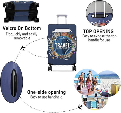 Travel around the world Travel Luggage Cover, Travel-Themed Suitcase Protector Stretchable, Washable Travel Suitcase Cover (M for 22-24 Inch Luggage)