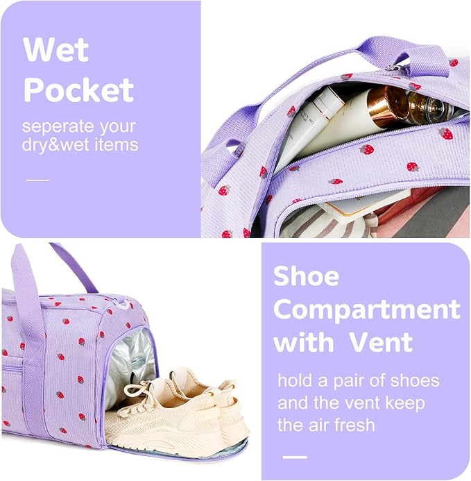 BLUBOON Duffle Bag Girls Kids Cute Gym Bag with Shoes Compartment & Wet Separation Waterproof Sports Overnight Travel Bag