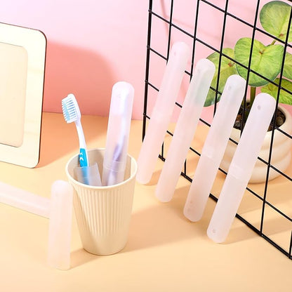 60 Packs Plastic Toothbrush Holders Bulk, Travel Toothbrush Case Covers with Ventilation Holes, 7.67 x 1.1 Inch White PP Material Toothbrushes Protectors for Home Camping Travel