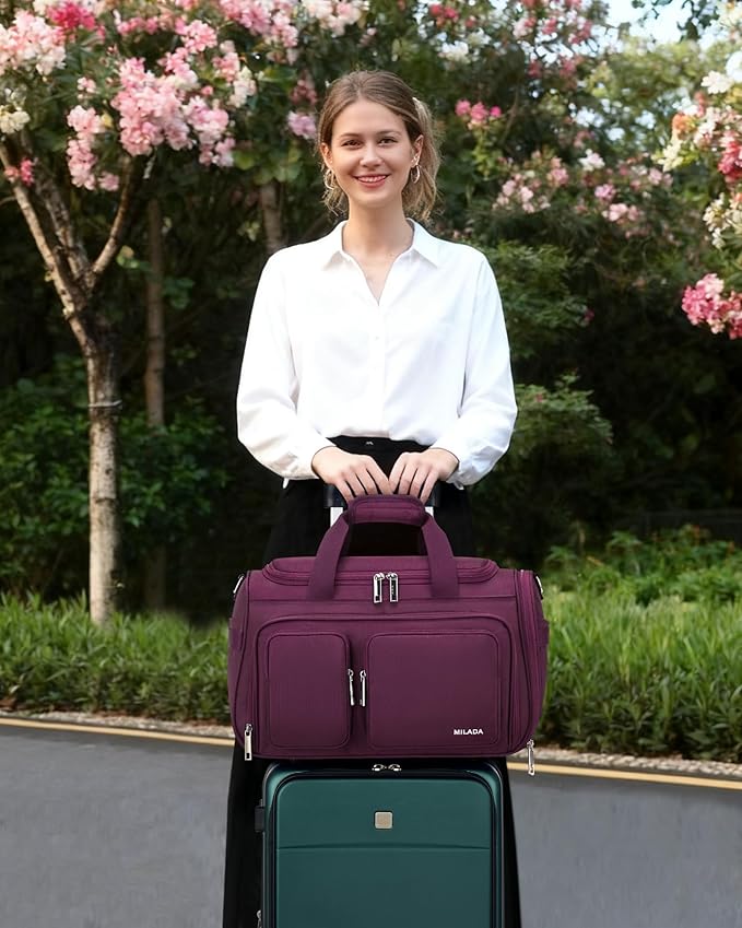 MILADA Underseat Carry On Luggage Bags for Travel Lightweight Foldable Carry On Bags for Airplanes Small Duffle Bag for Men Women Personal Weekend Overnight Travel Tote Bags, Purple