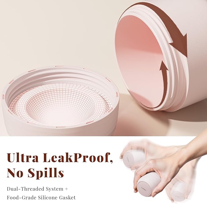 New Travel Toiletry Containers [Ultra Leakproof] TSA-Approved, PLA Hard Shell Jars with 5 Magnetic Labels, Wide Mouth Bottles for Lotion, Cleanser, Shampoo, Conditioner, Pink, 3 Pack, 1OZ