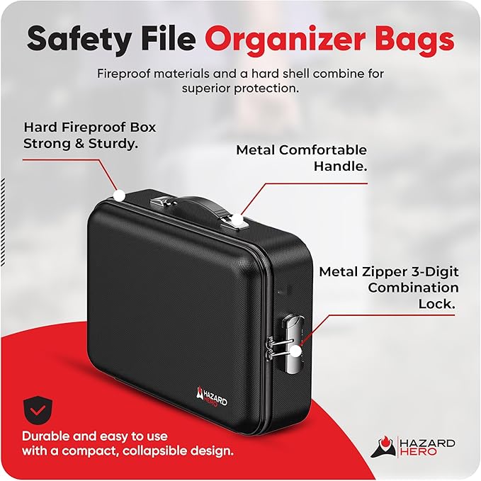 Fireproof Document Bag, 12 Multi Layer Important Document Organizer, Fireproof Bag Safe Storage Portable File Organizer with Lock, Waterproof Safe Organizer for Legal Files, Laptop, and More