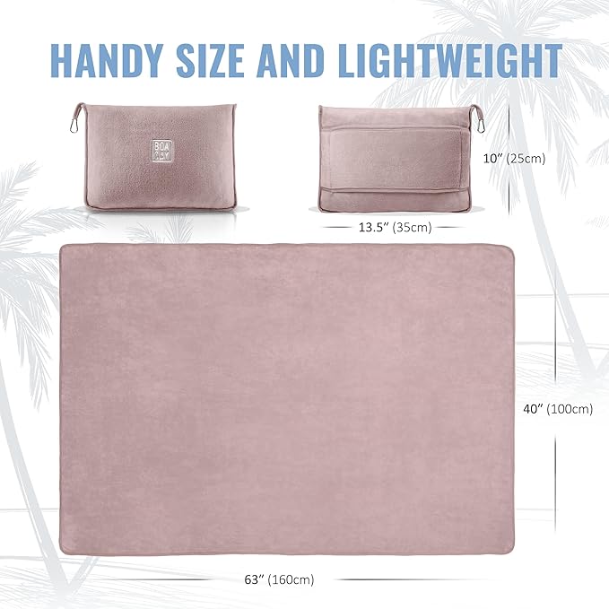 BOACAY Soft & Warm Travel Blanket for Airplane & Car - Long Flight Essential for Women, Men, Kids - Compact Pillow with Luggage Sleeve & Backpack Clip