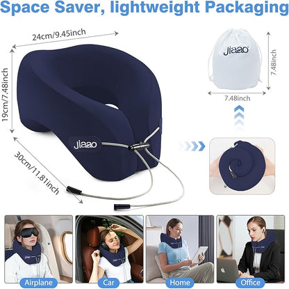 jiaao Neck Pillow Airplane, Ergonomic Memory Foam Travel Pillows for Long Flights, 3D Eye Masks, Ear Plugs and Portable Drawstring Bag, Napping Pillow for Home, Sleep Rest, Family and Travel Use