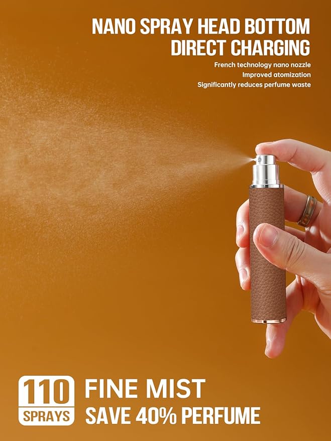 10ML Genuine Leather Atomizer Sprayer for Perfume - Portable Mini Cologne Sprayer for Woman Man - Perfume Travel Refillable Bottle,Travel Essential Fragrance Spray Bottle (Brown)