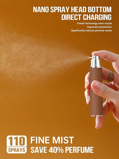 10ML Genuine Leather Atomizer Sprayer for Perfume - Portable Mini Cologne Sprayer for Woman Man - Perfume Travel Refillable Bottle,Travel Essential Fragrance Spray Bottle (Brown)